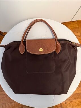 Longchamp Brown Tote with Tan Leather Trim